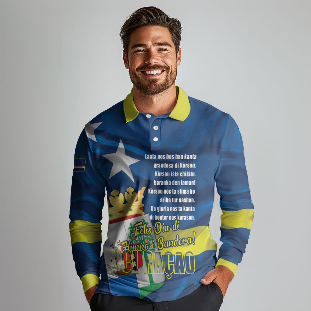 Personalized Curacao Flag Day Long Sleeve Polo Shirt Felis Dia di Himno i Bandera