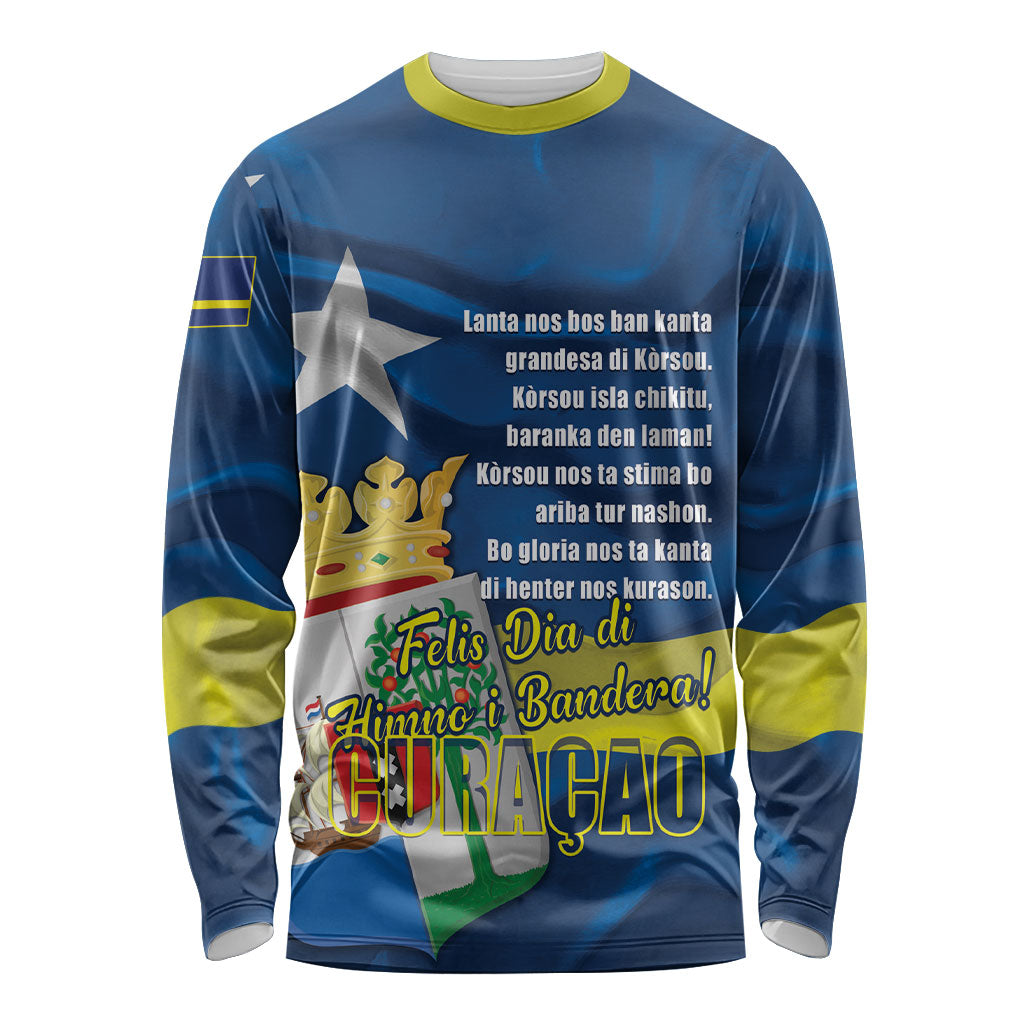 Personalized Curacao Flag Day Long Sleeve Shirt Felis Dia di Himno i Bandera