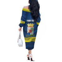 Personalized Curacao Flag Day Off The Shoulder Long Sleeve Dress Felis Dia di Himno i Bandera