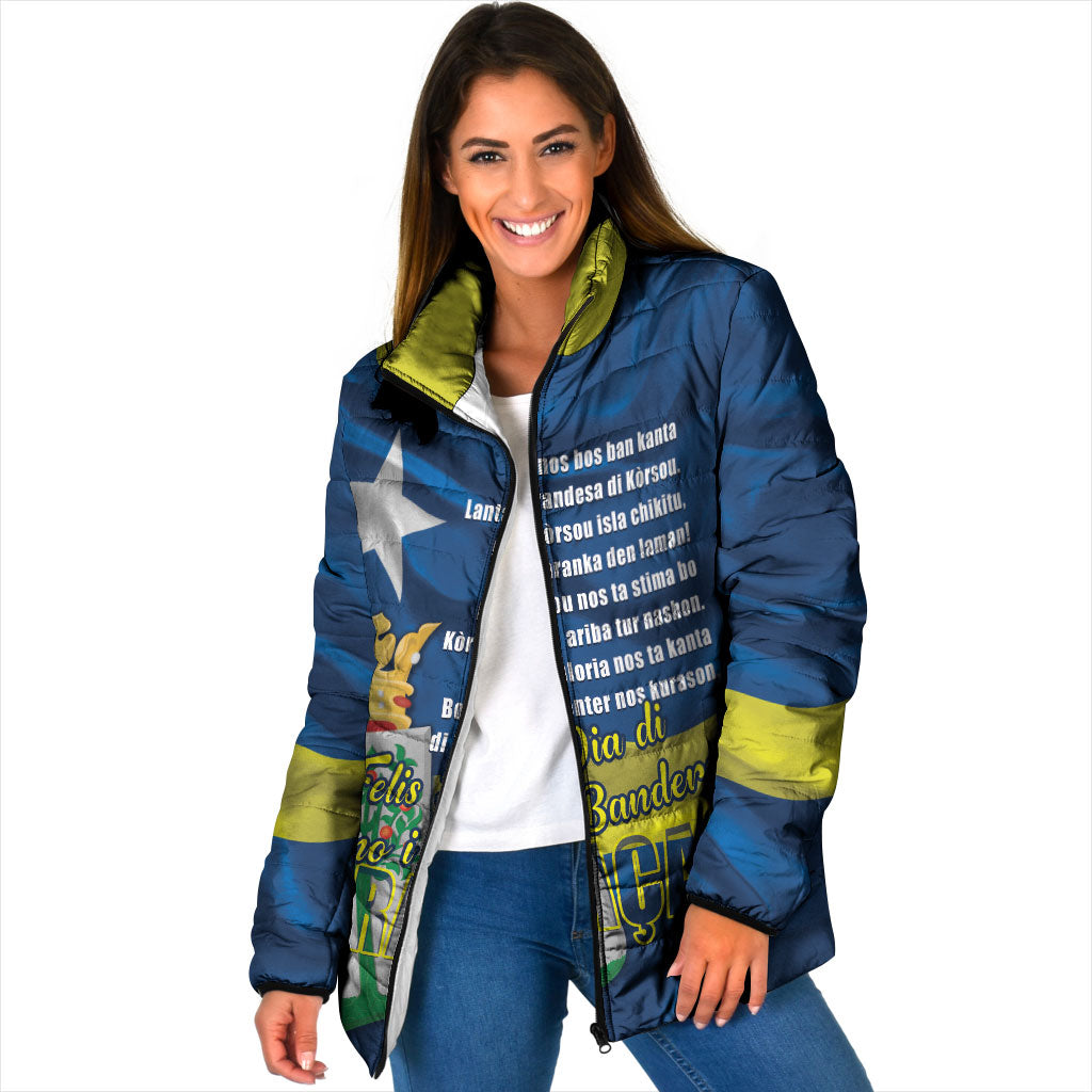 Personalized Curacao Flag Day Padded Jacket Felis Dia di Himno i Bandera