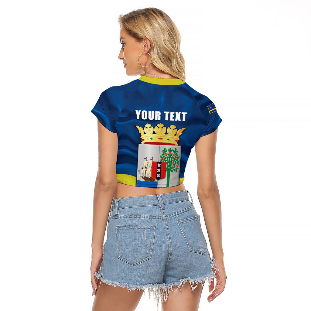 Personalized Curacao Flag Day Raglan Cropped T Shirt Felis Dia di Himno i Bandera