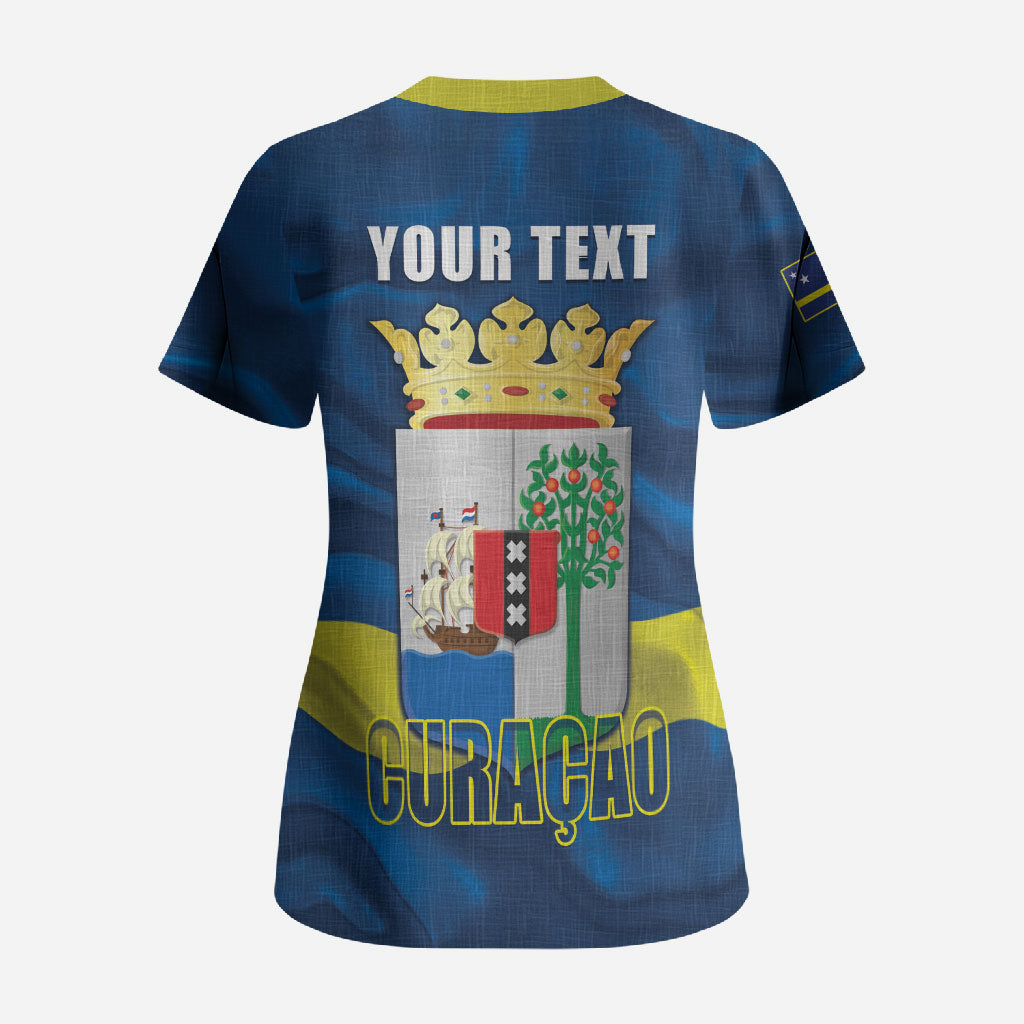 Personalized Curacao Flag Day Scrub Top Felis Dia di Himno i Bandera