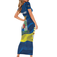 Personalized Curacao Flag Day Short Sleeve Bodycon Dress Felis Dia di Himno i Bandera