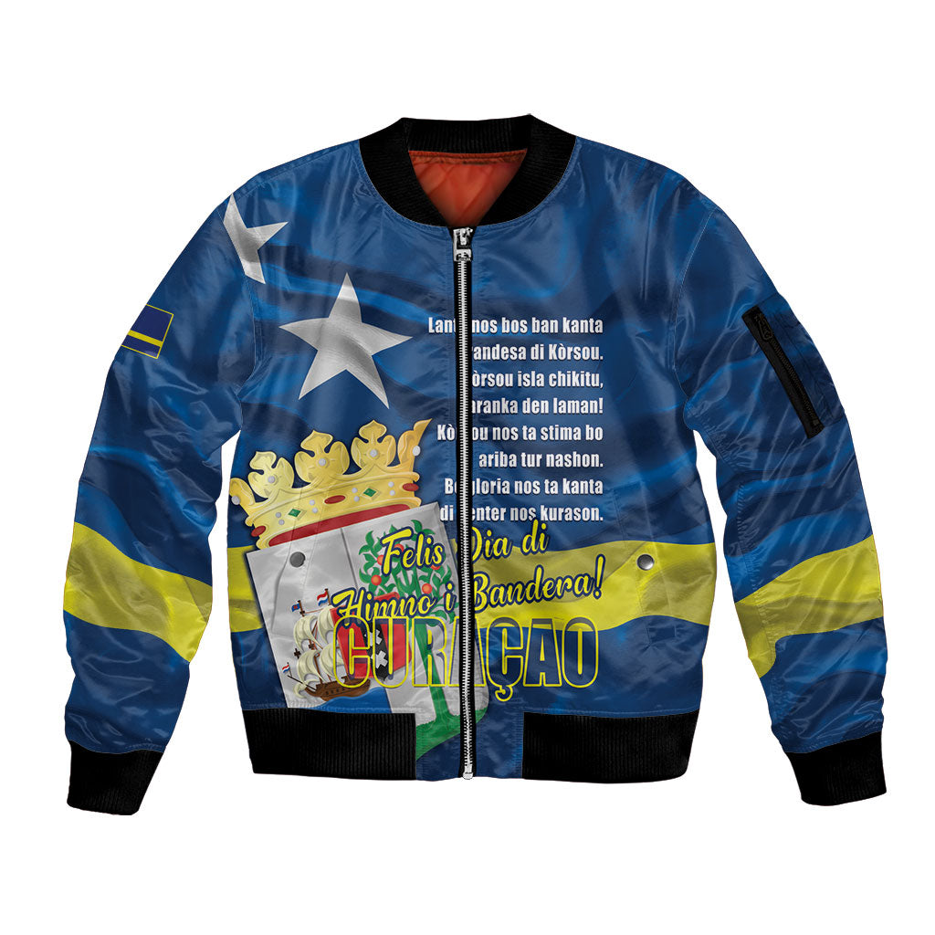 Personalized Curacao Flag Day Sleeve Zip Bomber Jacket Felis Dia di Himno i Bandera