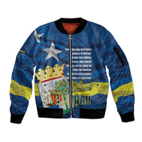 Personalized Curacao Flag Day Sleeve Zip Bomber Jacket Felis Dia di Himno i Bandera