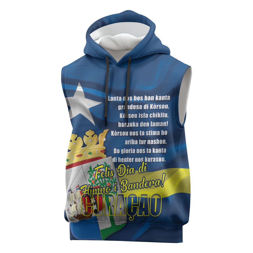 Personalized Curacao Flag Day Sleeveless Hoodie Felis Dia di Himno i Bandera