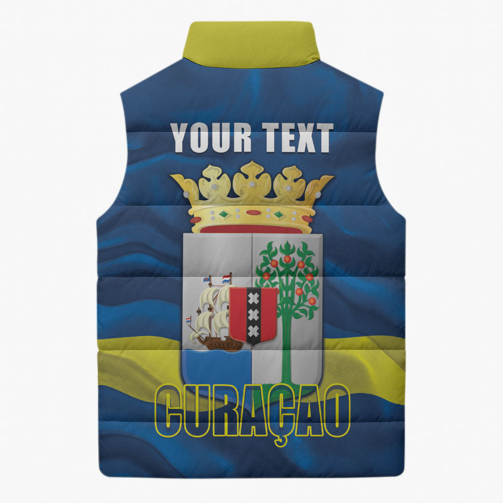 Personalized Curacao Flag Day Sleeveless Puffer Jacket Felis Dia di Himno i Bandera