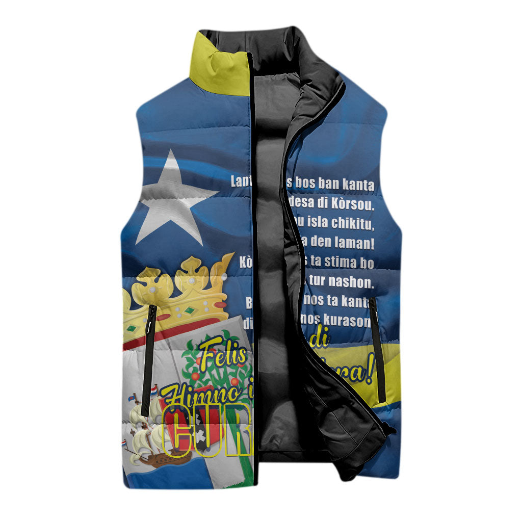 Personalized Curacao Flag Day Sleeveless Puffer Jacket Felis Dia di Himno i Bandera