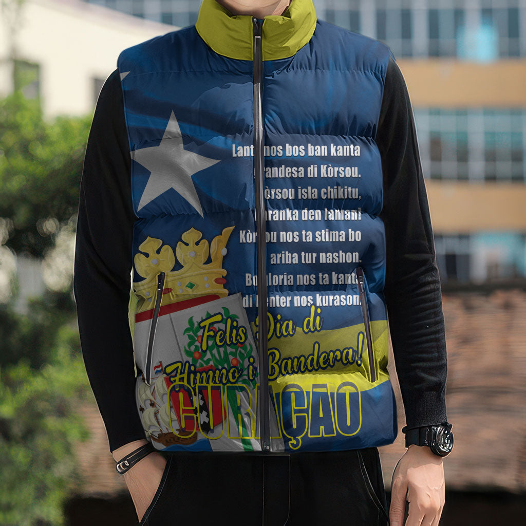 Personalized Curacao Flag Day Sleeveless Puffer Jacket Felis Dia di Himno i Bandera