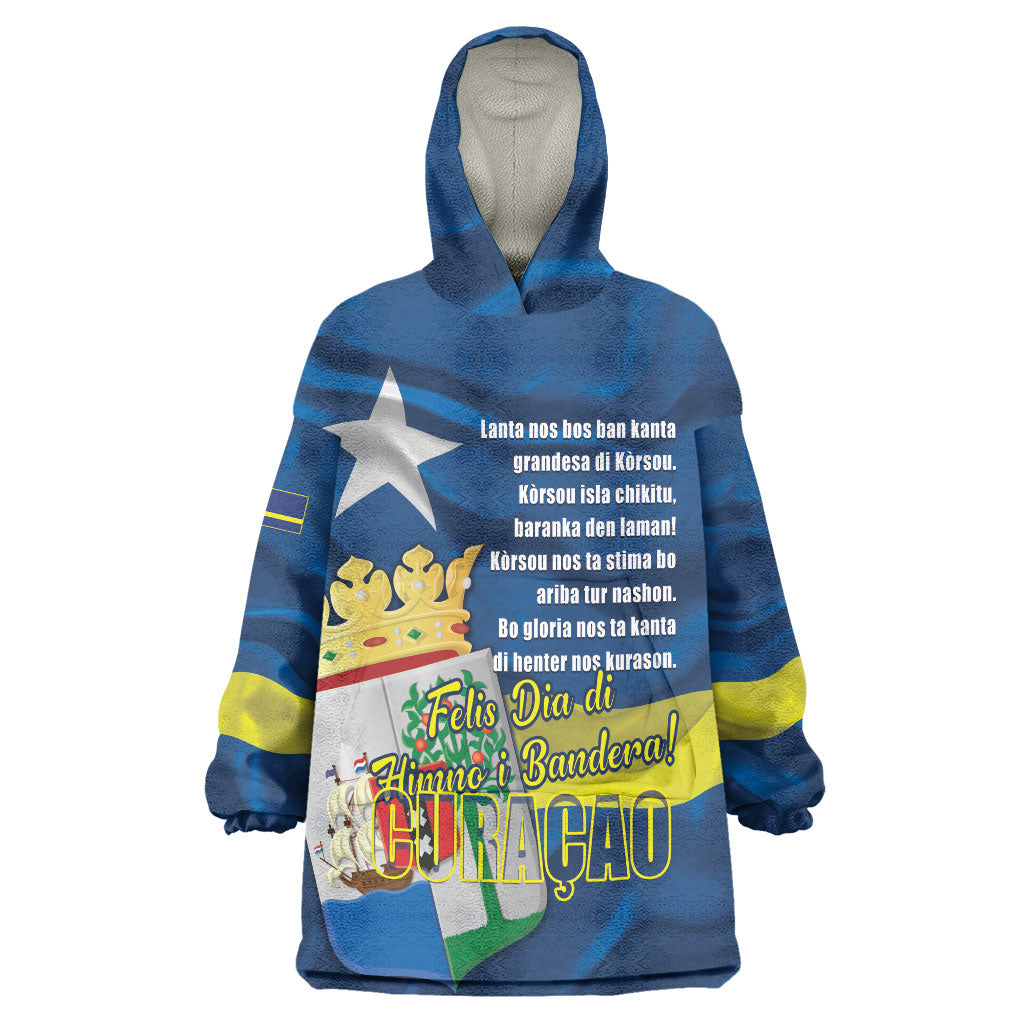 Personalized Curacao Flag Day Wearable Blanket Hoodie Felis Dia di Himno i Bandera