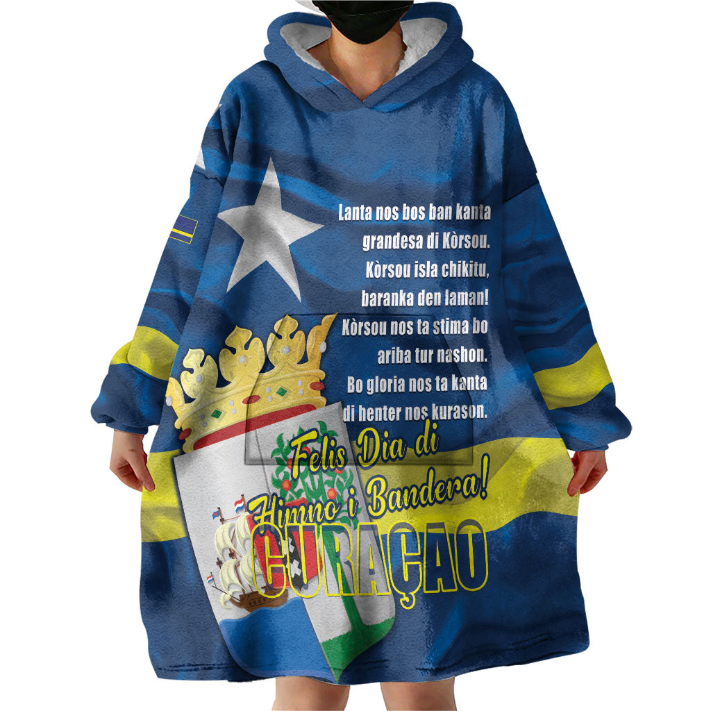 Personalized Curacao Flag Day Wearable Blanket Hoodie Felis Dia di Himno i Bandera