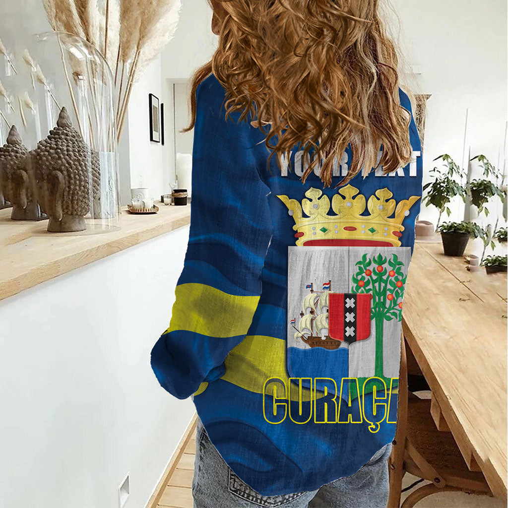 Personalized Curacao Flag Day Women Casual Shirt Felis Dia di Himno i Bandera