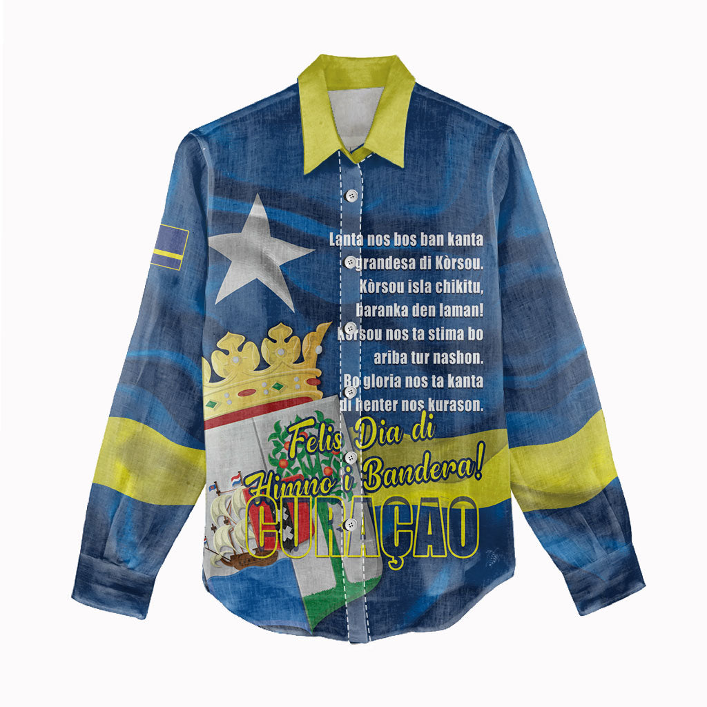 Personalized Curacao Flag Day Women Casual Shirt Felis Dia di Himno i Bandera
