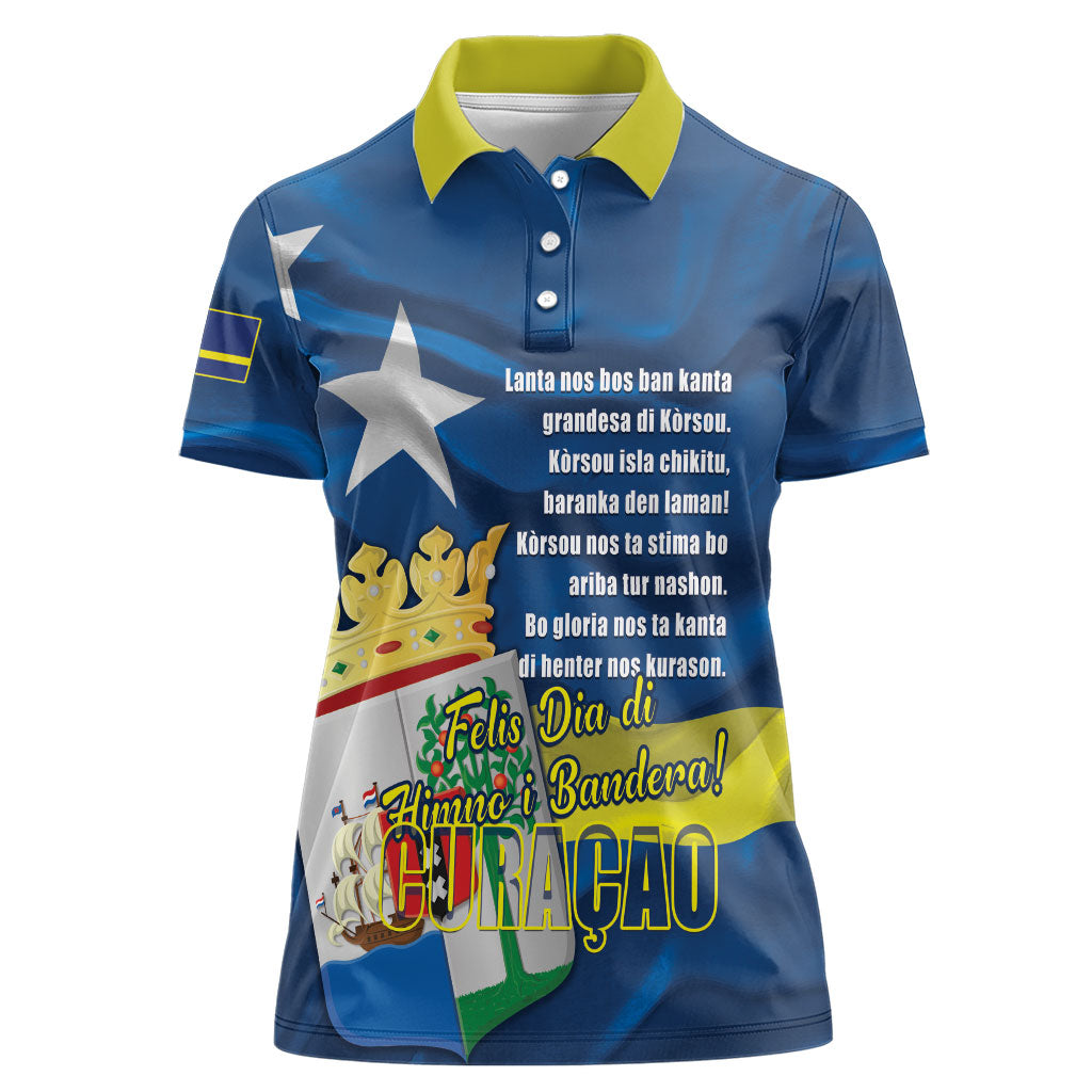 Personalized Curacao Flag Day Women Polo Shirt Felis Dia di Himno i Bandera