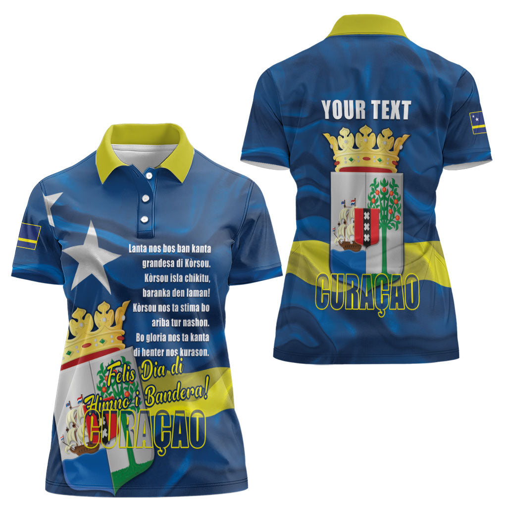 Personalized Curacao Flag Day Women Polo Shirt Felis Dia di Himno i Bandera