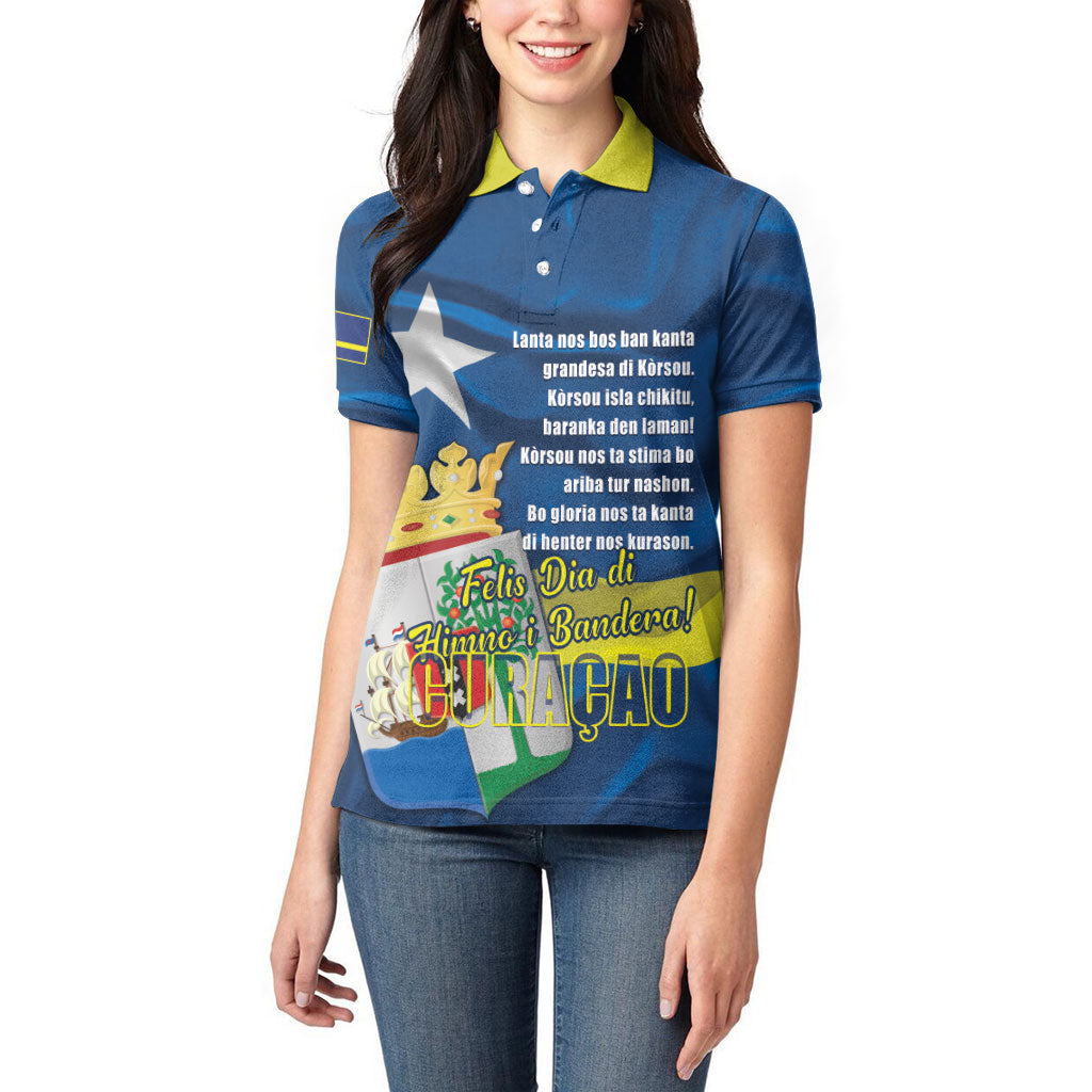 Personalized Curacao Flag Day Women Polo Shirt Felis Dia di Himno i Bandera