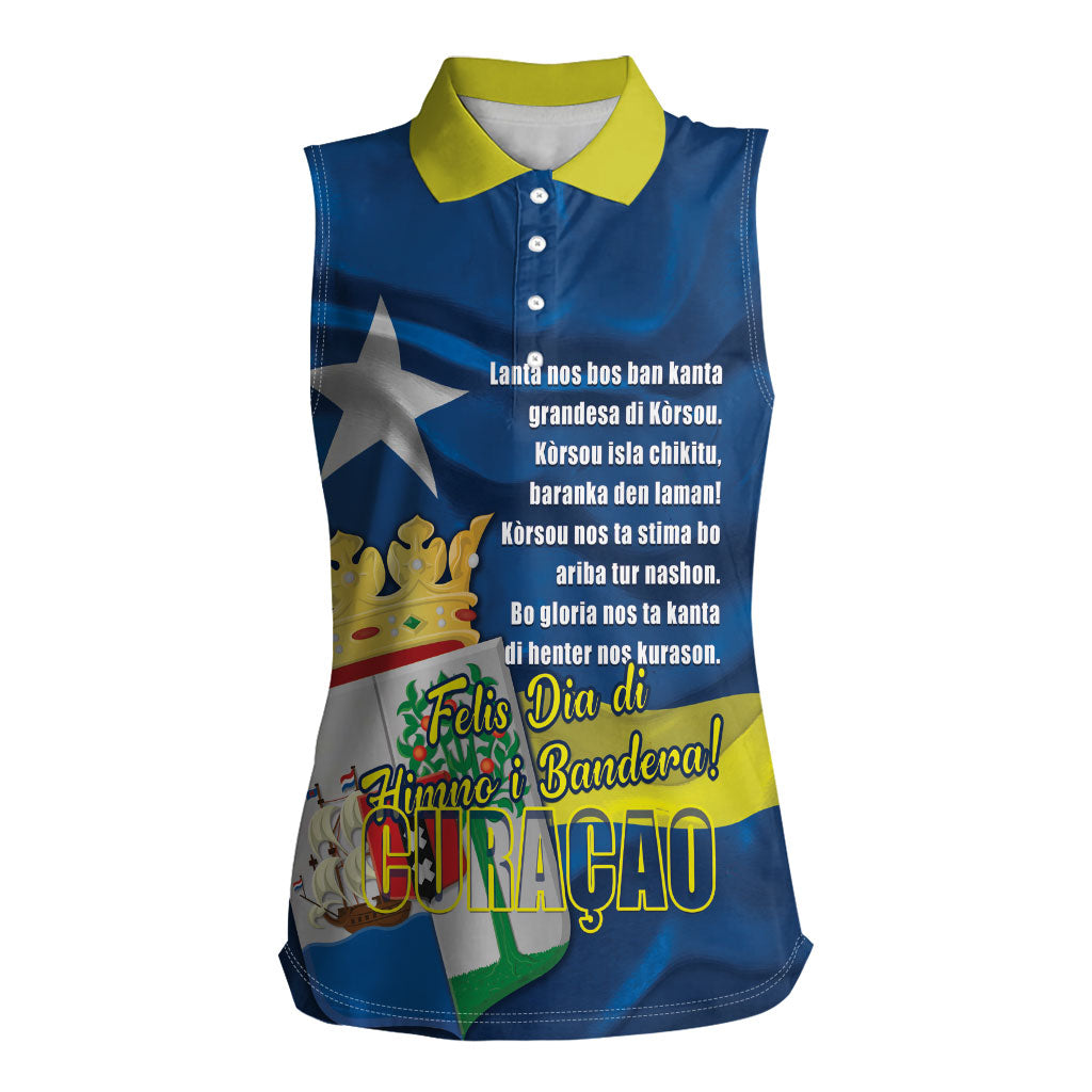 Personalized Curacao Flag Day Women Sleeveless Polo Shirt Felis Dia di Himno i Bandera
