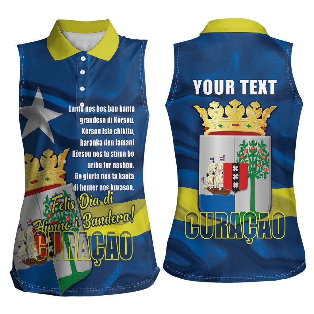 Personalized Curacao Flag Day Women Sleeveless Polo Shirt Felis Dia di Himno i Bandera