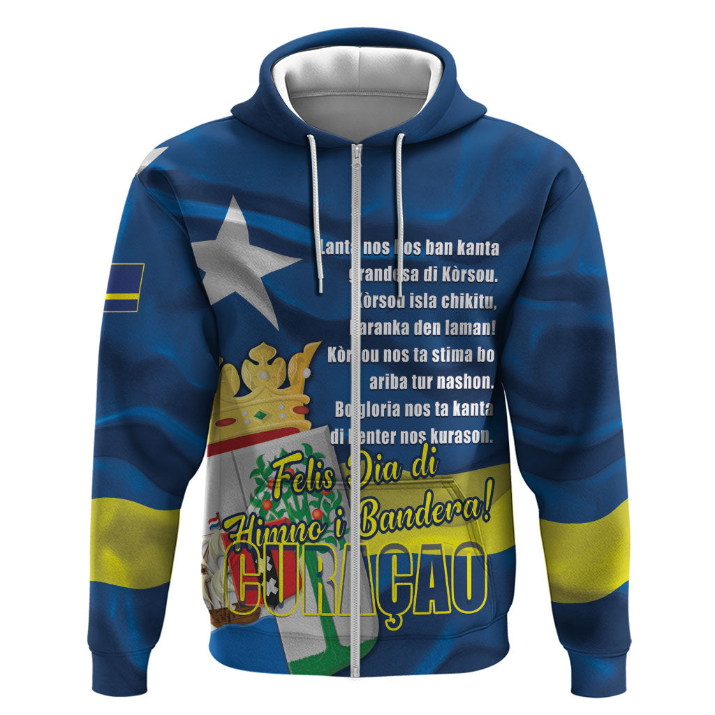Personalized Curacao Flag Day Zip Hoodie Felis Dia di Himno i Bandera