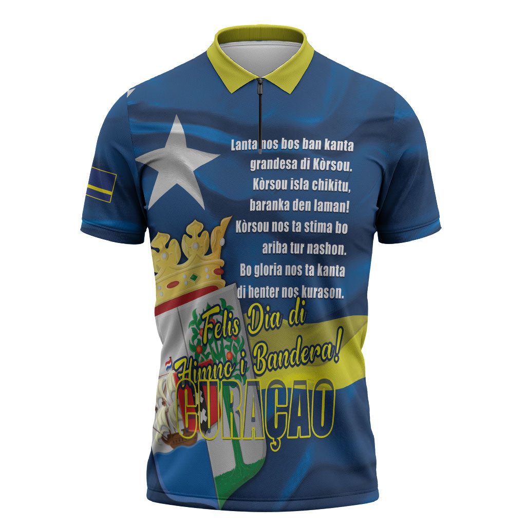 Personalized Curacao Flag Day Zipper Polo Shirt Felis Dia di Himno i Bandera