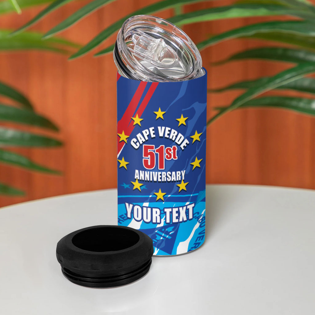 Personalized Cape Verde Independence Day 4 in 1 Can Cooler Tumbler 51st Anniversary Manatee Coat Of Arms