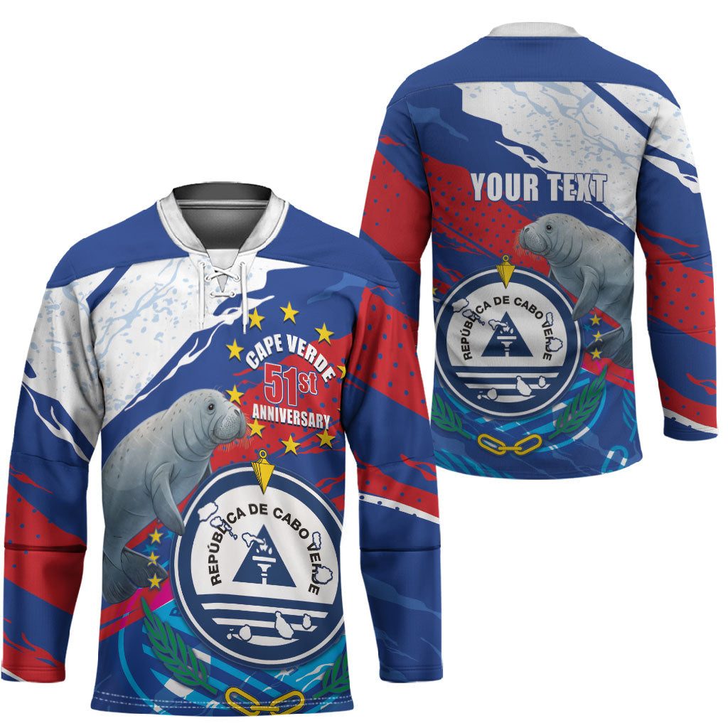 Personalized Cape Verde Independence Day Hockey Jersey 51st Anniversary Manatee Coat Of Arms