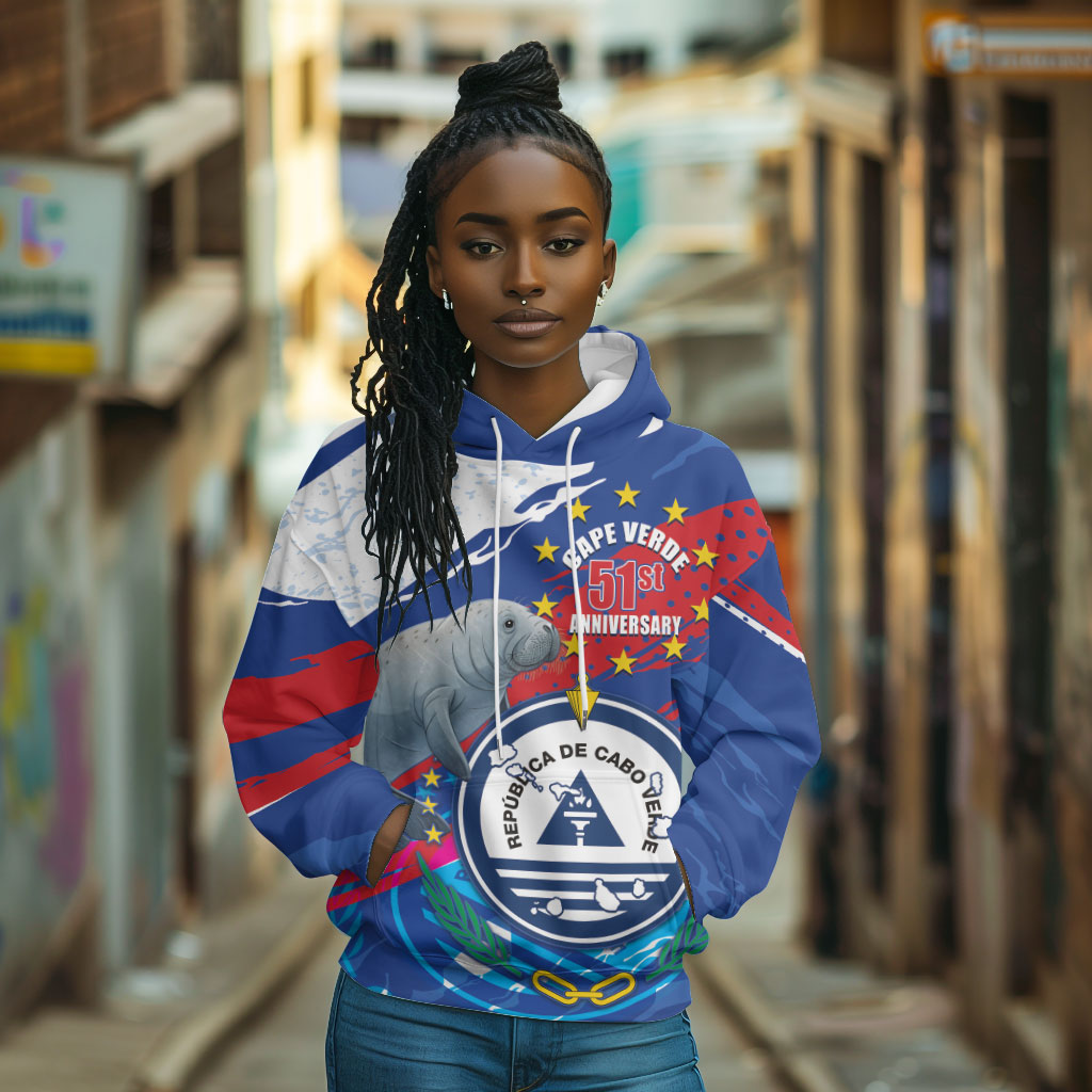 Personalized Cape Verde Independence Day Hoodie 51st Anniversary Manatee Coat Of Arms