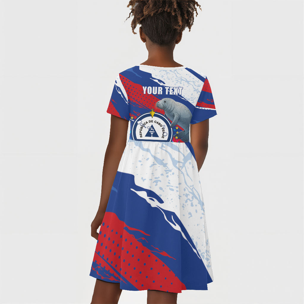 Personalized Cape Verde Independence Day Kid Short Sleeve Dress 51st Anniversary Manatee Coat Of Arms