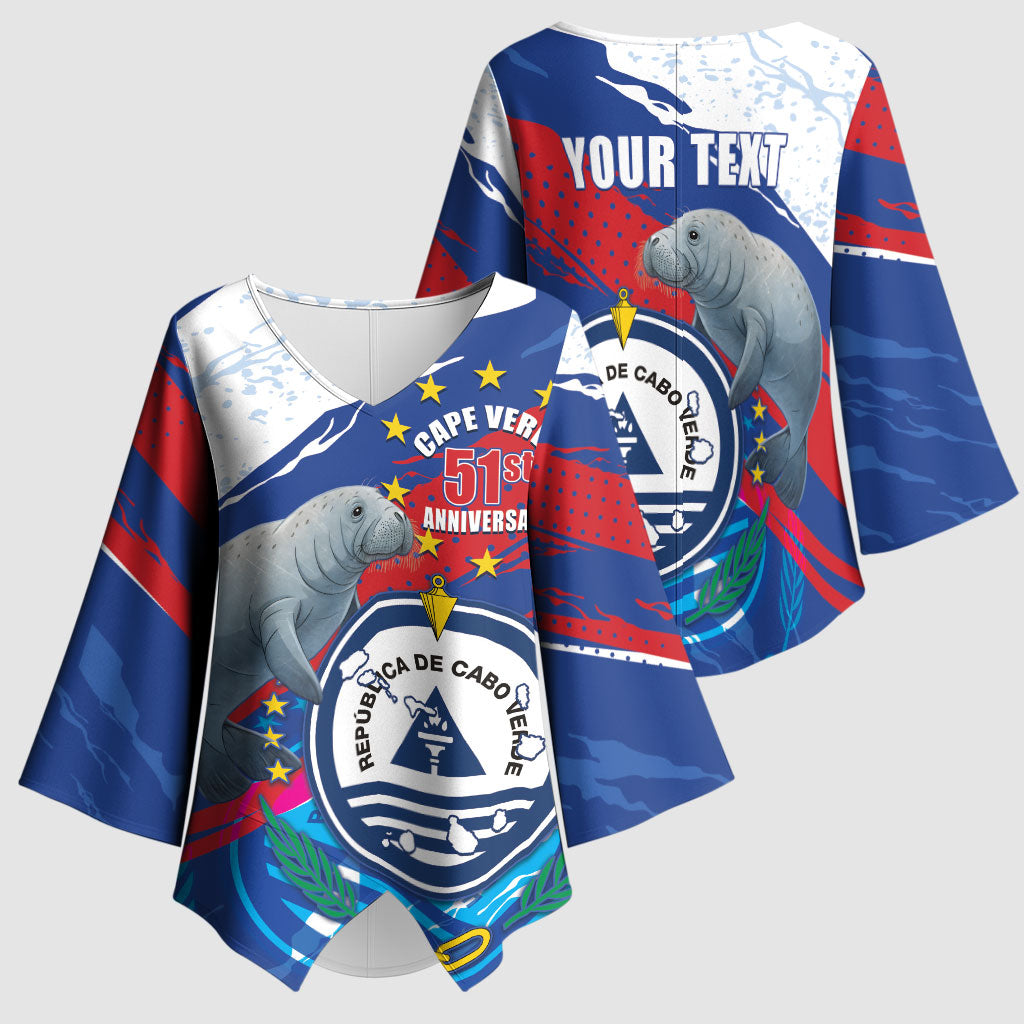 Personalized Cape Verde Independence Day Kimono Sleeve Blouse 51st Anniversary Manatee Coat Of Arms