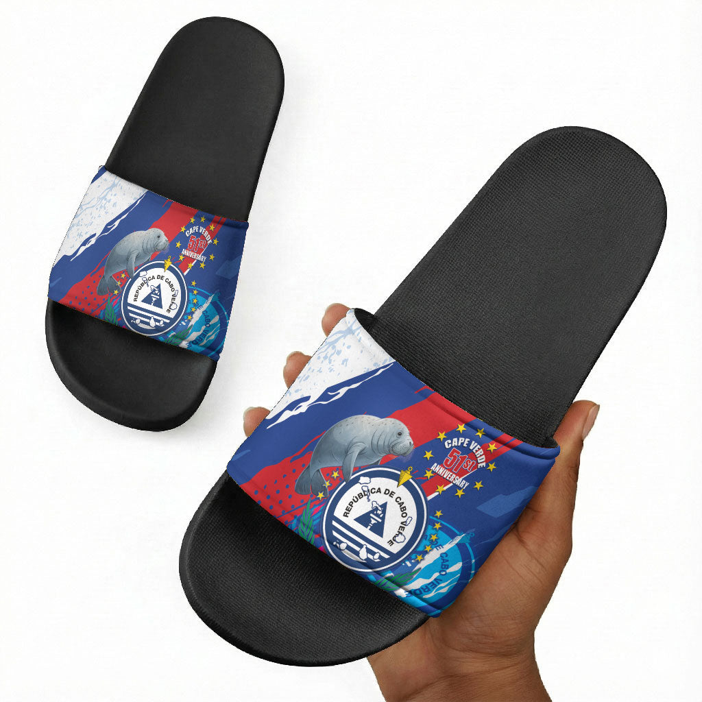 Cape Verde Independence Day Slide Sandals 51st Anniversary Manatee Coat Of Arms