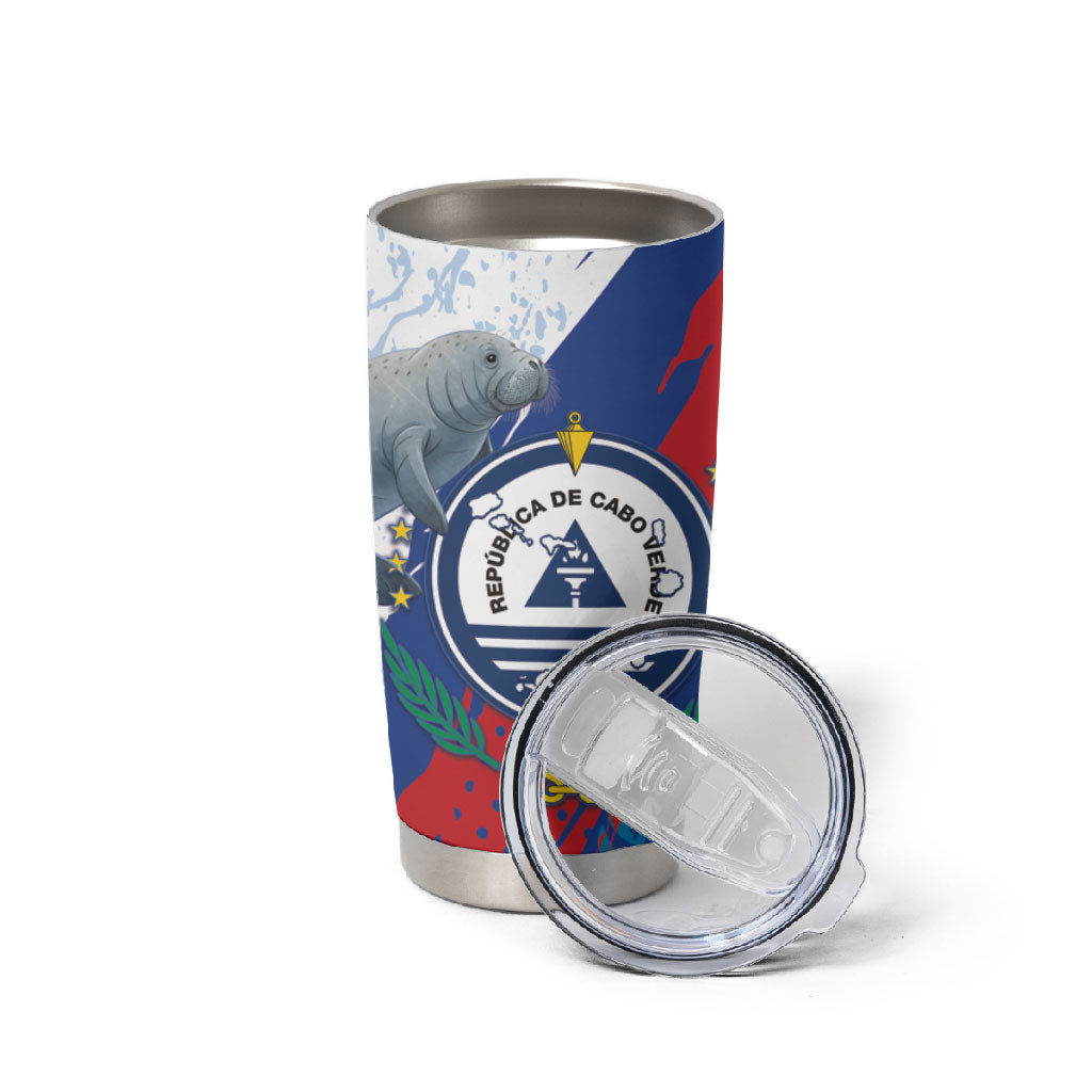 Personalized Cape Verde Independence Day Tumbler Cup 51st Anniversary Manatee Coat Of Arms