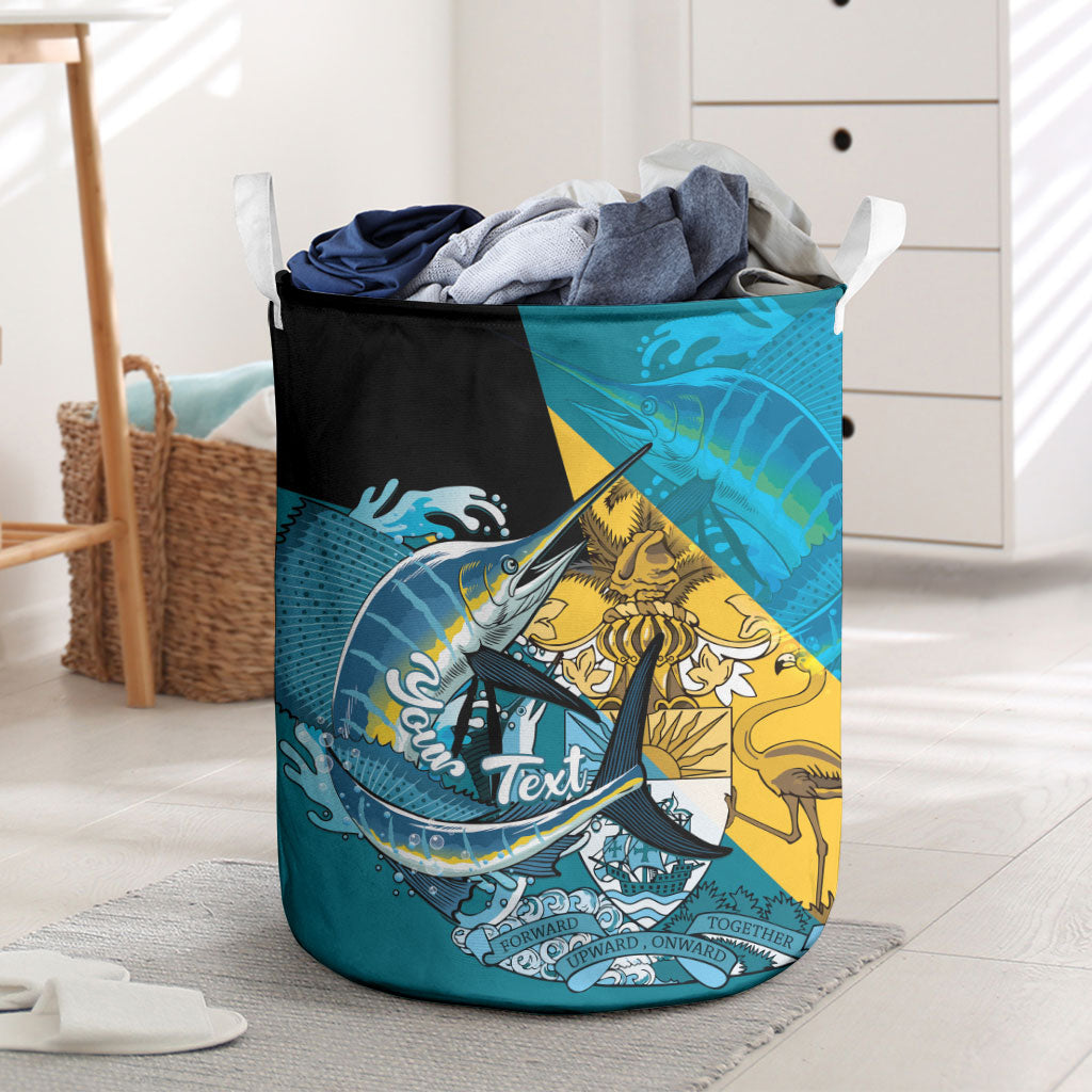 Personalized Bahamas Independence Day Laundry Basket Happy 10 July Blue Marlin Coat Of Arms