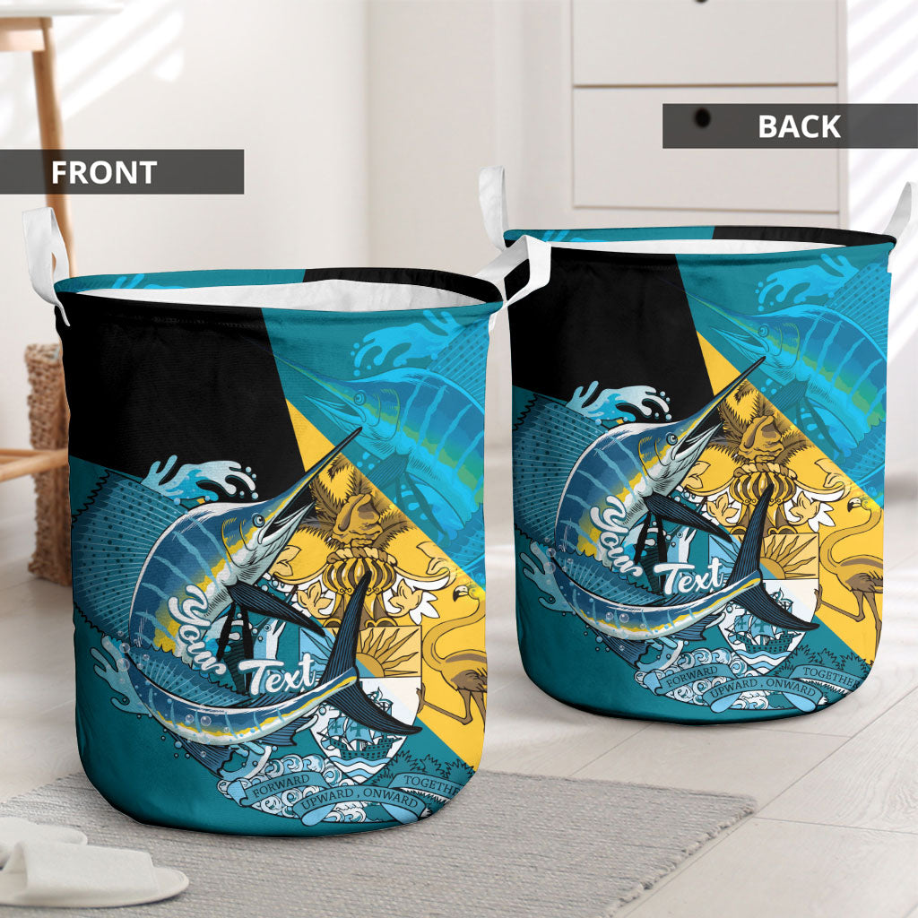 Personalized Bahamas Independence Day Laundry Basket Happy 10 July Blue Marlin Coat Of Arms