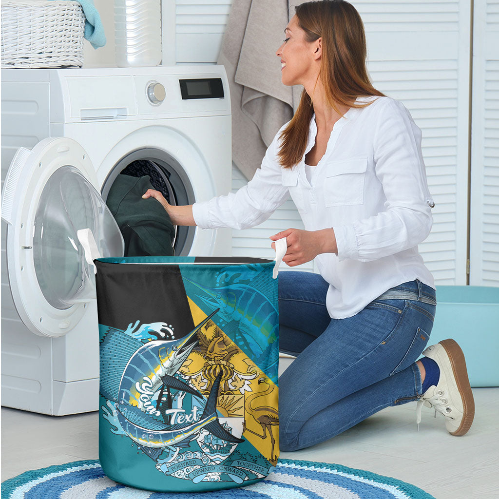 Personalized Bahamas Independence Day Laundry Basket Happy 10 July Blue Marlin Coat Of Arms