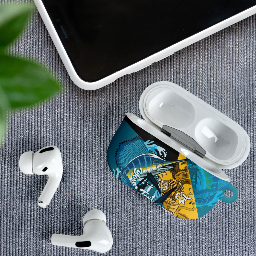 Personalized Bahamas Independence Day AirPods Case Happy 10 July Blue Marlin Coat Of Arms