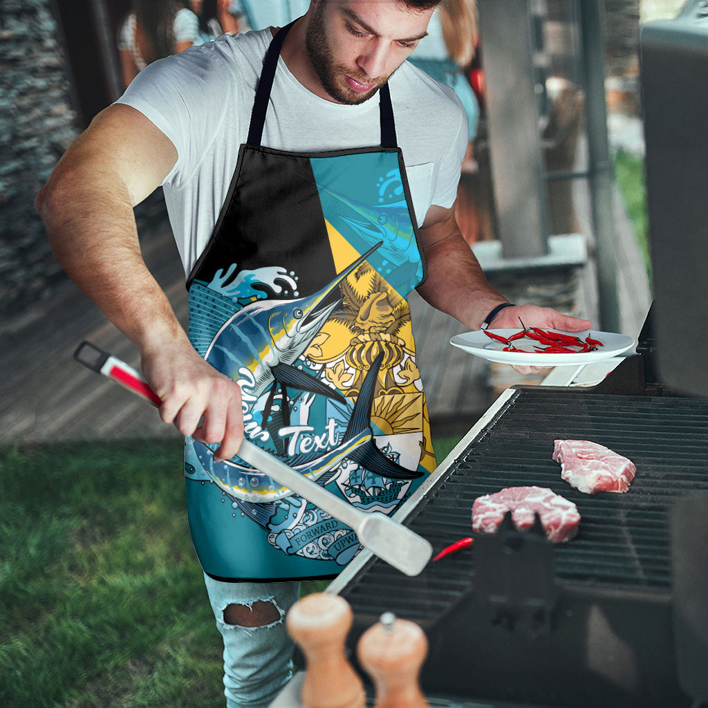 Personalized Bahamas Independence Day Apron Happy 10 July Blue Marlin Coat Of Arms