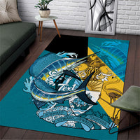Personalized Bahamas Independence Day Area Rug Happy 10 July Blue Marlin Coat Of Arms
