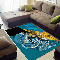 Personalized Bahamas Independence Day Area Rug Happy 10 July Blue Marlin Coat Of Arms