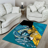 Personalized Bahamas Independence Day Area Rug Happy 10 July Blue Marlin Coat Of Arms