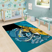 Personalized Bahamas Independence Day Area Rug Happy 10 July Blue Marlin Coat Of Arms