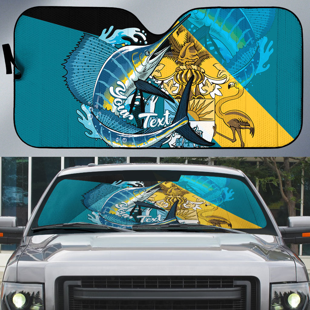Personalized Bahamas Independence Day Auto Sun Shade Happy 10 July Blue Marlin Coat Of Arms