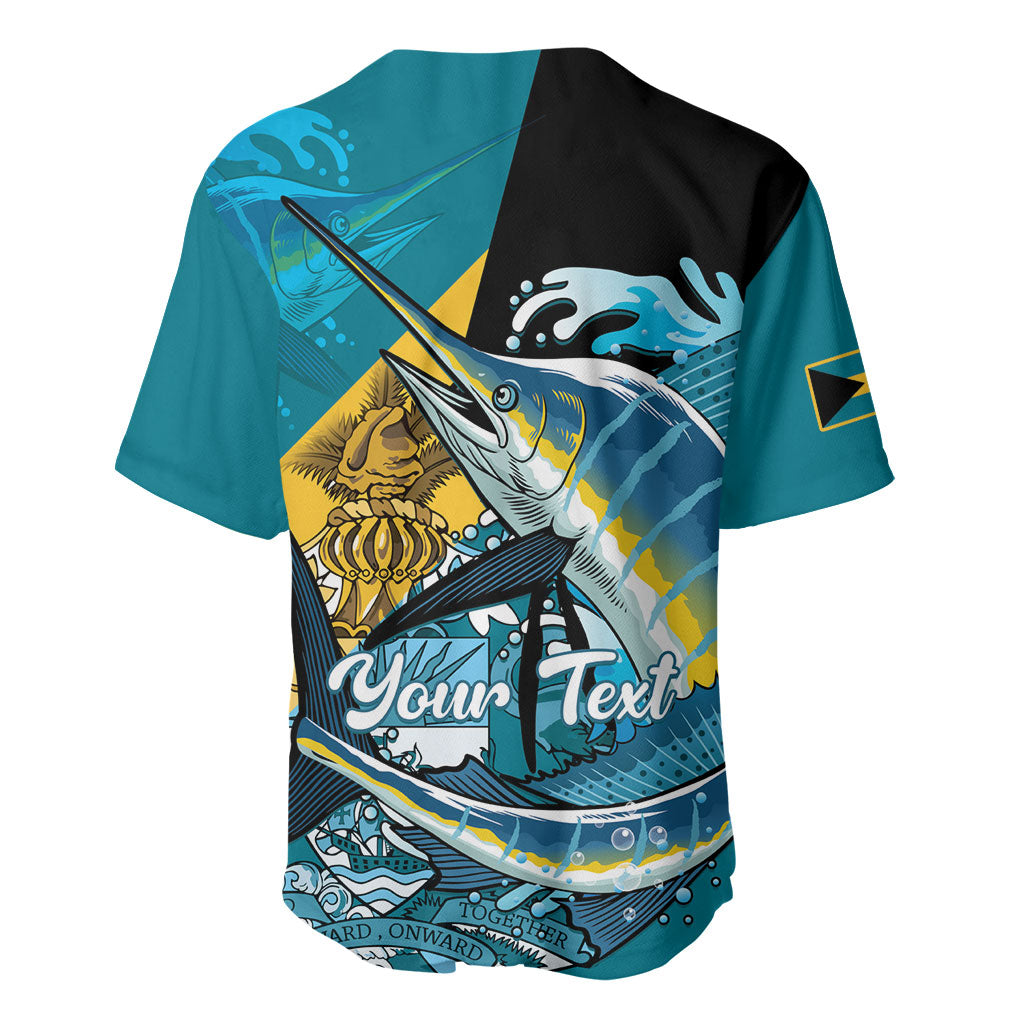 Personalized Bahamas Independence Day Baseball Jersey Happy 10 July Blue Marlin Coat Of Arms