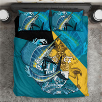 Personalized Bahamas Independence Day Bedding Set Happy 10 July Blue Marlin Coat Of Arms