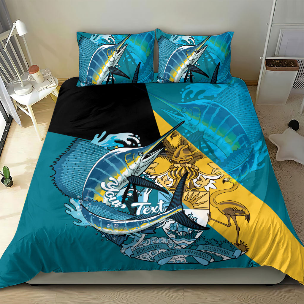 Personalized Bahamas Independence Day Bedding Set Happy 10 July Blue Marlin Coat Of Arms