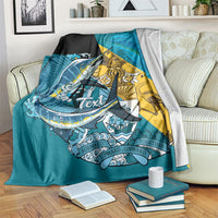 Personalized Bahamas Independence Day Blanket Happy 10 July Blue Marlin Coat Of Arms