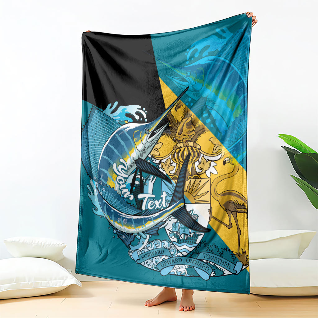 Personalized Bahamas Independence Day Blanket Happy 10 July Blue Marlin Coat Of Arms