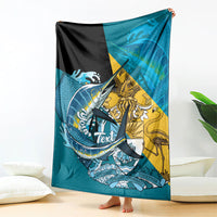 Personalized Bahamas Independence Day Blanket Happy 10 July Blue Marlin Coat Of Arms