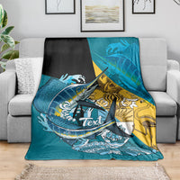 Personalized Bahamas Independence Day Blanket Happy 10 July Blue Marlin Coat Of Arms