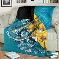 Personalized Bahamas Independence Day Blanket Happy 10 July Blue Marlin Coat Of Arms
