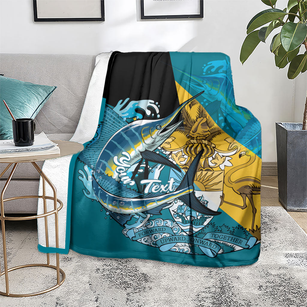 Personalized Bahamas Independence Day Blanket Happy 10 July Blue Marlin Coat Of Arms